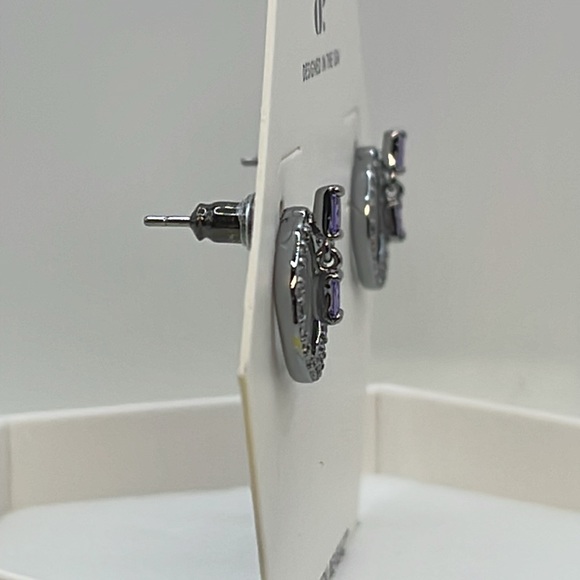 Bomb Party Earrings RBP5500 GLEAMING GODDESS Purple Topaz CZ/ Hematite Plating - Picture 3 of 4